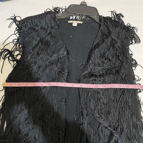 Ella Moss Vest Open Front Fringe Black Cowgirl Womens L Mob Wife Festival Indie - Picture 4 of 6